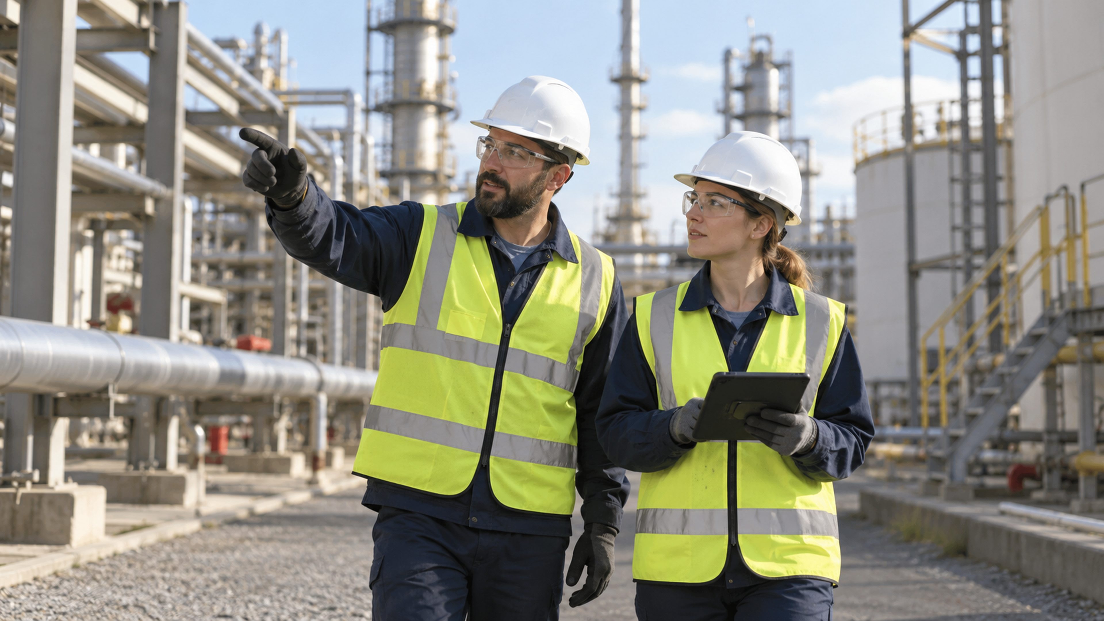 Workers at an industrial site
